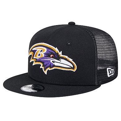 Youth New Era Black Baltimore Ravens Main Trucker 9FIFTY Snapback Hat