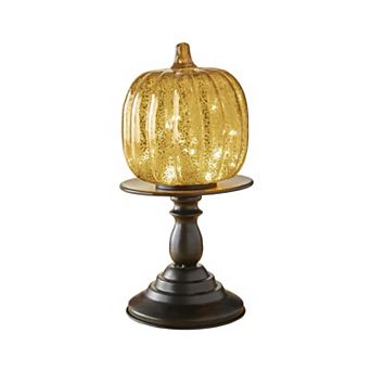 BrylaneHome 141/2H X 6Diam Pre-Lit Mercury Glass Pumpkin On Metal Standard