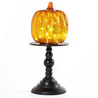 BrylaneHome 141/2""H X 6""Diam Pre-Lit Mercury Glass Pumpkin On Metal Standard