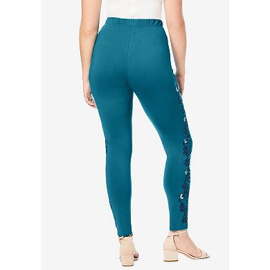 Roaman's Women's Plus Size Side Embellished Legging