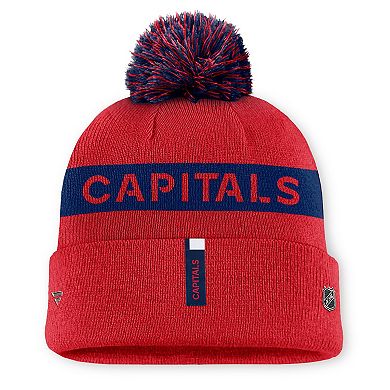 Women's Fanatics Red/Navy Washington Capitals Authentic Pro Rink Cuffed Knit Hat with Pom