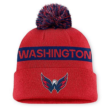 Women's Fanatics Red/Navy Washington Capitals Authentic Pro Rink Cuffed Knit Hat with Pom