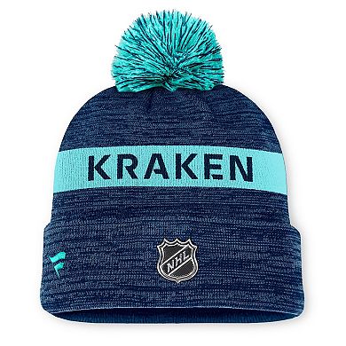 Men's Fanatics Deep Sea Blue/Light Blue Seattle Kraken Authentic Pro Rink Cuffed Knit Hat with Pom