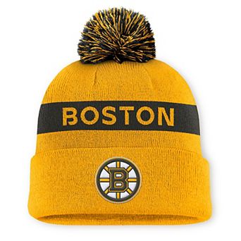 Women's Fanatics Gold/Black Boston Bruins Authentic Pro Rink Cuffed Knit Hat with Pom