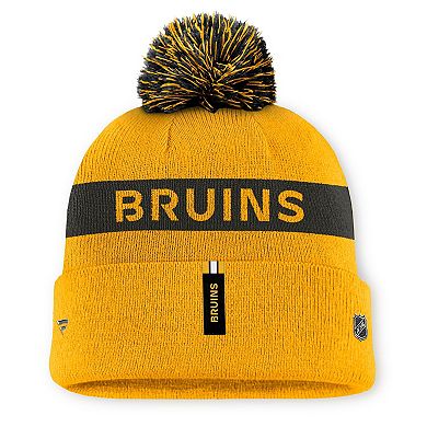 Women's Fanatics Gold/Black Boston Bruins Authentic Pro Rink Cuffed Knit Hat with Pom