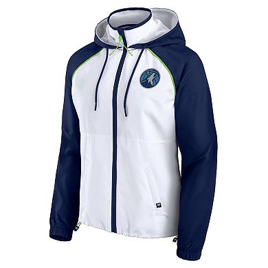 Women's Fanatics White/Navy Minnesota Timberwolves Anorak Raglan Full-Zip Hoodie Jacket