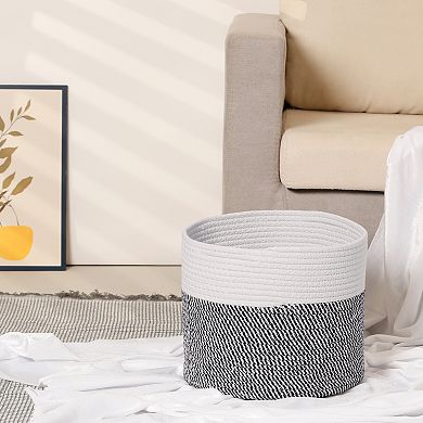 Woven Storage Basket Bin with Handle for Clothes, Blankets, Shoes, Shelf Closet Organizer Bin