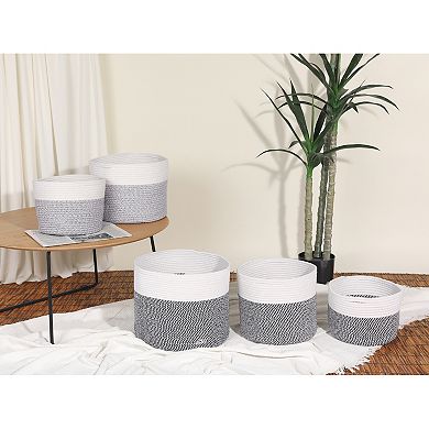 Woven Storage Basket Bin with Handle for Clothes, Blankets, Shoes, Shelf Closet Organizer Bin