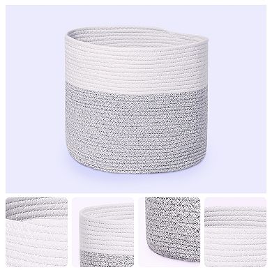 Woven Storage Basket Bin with Handle for Clothes, Blankets, Shoes, Shelf Closet Organizer Bin