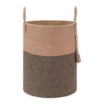 Woven Storage Bin with Handle and Tassel Beads, Storage Basket Organizer Bin for Blankets