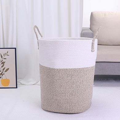 Woven Storage Bin with Handles, Shelf Closet Storage Basket Organizer Bin for Blankets, Clothes