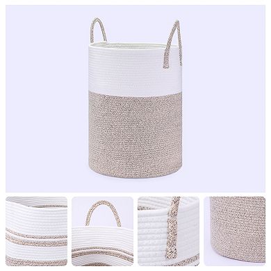 Woven Storage Bin with Handles, Shelf Closet Storage Basket Organizer Bin for Blankets, Clothes