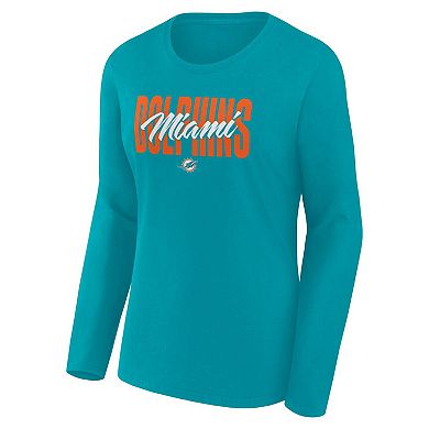 Women's Fanatics Aqua Miami Dolphins Long Sleeve Scoop Neck T-Shirt