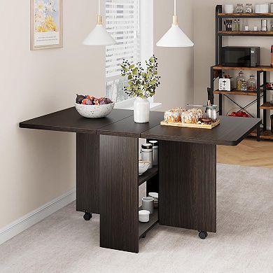 Dining Folding Dinning Table, 51.1" D X 31.4" W X 29.5" H, Dark Walnut