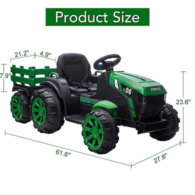 Kids Ride on Tractor with Trailer,12V Electric Vehicles