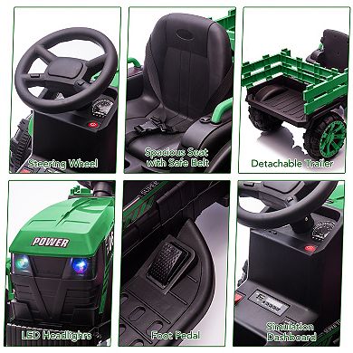 Kids Ride on Tractor with Trailer,12V Electric Vehicles