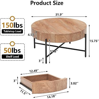 Round Coffee Table Solid Wood Center Table ,natural