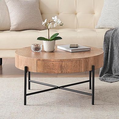 Round Coffee Table Solid Wood Center Table ,natural
