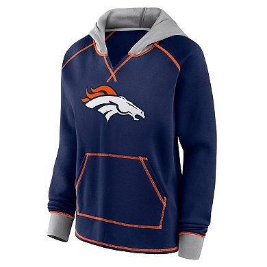 Women's Navy Denver Broncos Boom Fleece Pullover V-Neck Hoodie