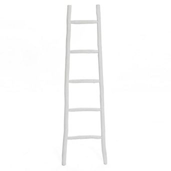 LuxenHome White Solid Wood 5-Rung Blanket Ladder