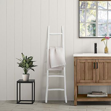 LuxenHome White Solid Wood 5-Rung Blanket Ladder