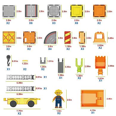 PicassoTiles 50 PC 5-in-1 Magnet Tile Construction Site Themed Magnetic Building Blocks Toy Set