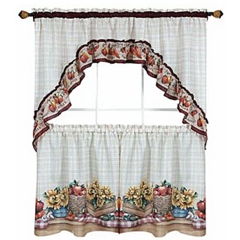 Kate Aurora Country Market Complete 3 pc Kitchen Curtain Tier and Swag Valance Set