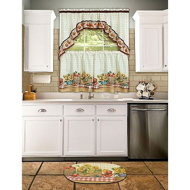 Kate Aurora Country Market Complete 3 Piece Kitchen Curtain Tier and Swag Valance Set