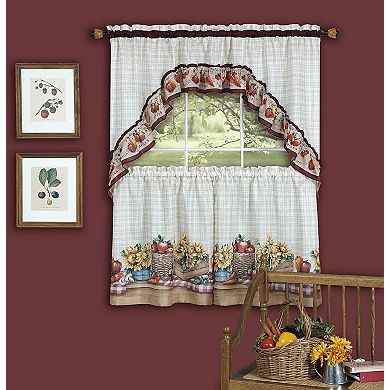 Kate Aurora Country Market Complete 3 Piece Kitchen Curtain Tier and Swag Valance Set
