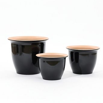 LuxenHome 3 pc Ebony Black Round Plastic Planter Set