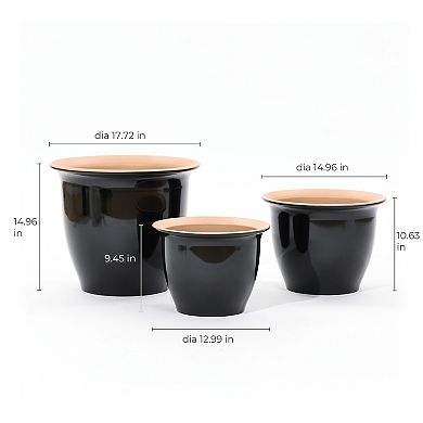 LuxenHome 3-Piece Ebony Black Round Plastic Planter Set