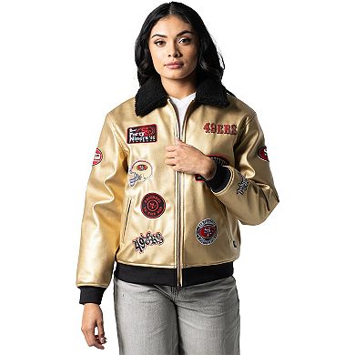 Unisex The Wild Collective Gold San Francisco 49ers Faux Leather Full-Zip Jacket