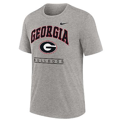 Men's Nike Heather Gray Georgia Bulldogs Arch Over Logo Tri-Blend T-Shirt