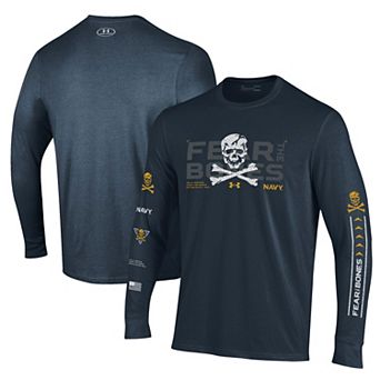 Men's Under Armour Navy Navy Midshipmen 2024 Rivalry Skull Performance Long Sleeve T-Shirt