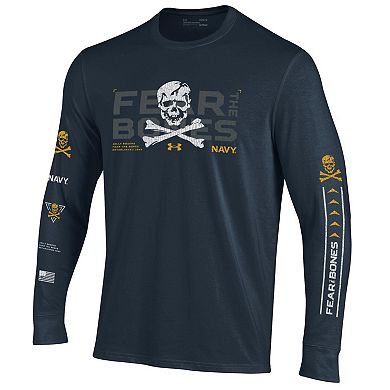 Men's Under Armour Navy Navy Midshipmen 2024 Rivalry Skull Performance Long Sleeve T-Shirt