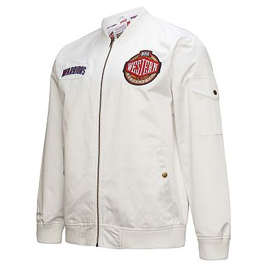 Men's Mitchell & Ness White Golden State Warriors Hardwood Classics Nights Team Leader Satin Full-Zip Jacket
