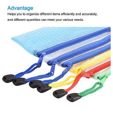 B8 Size Zip Pouch File Zipper Document Folder for Office Supplies Home, Assorted Colors Pack of 6