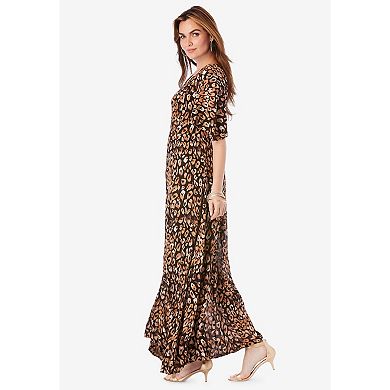 Roaman's Women's Plus Size Petite Plus Size Hand Crinkled Flutter-Sleeve Maxi Dress