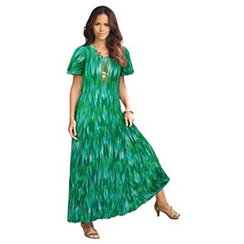Roaman's Women's Plus Size Petite Plus Size Hand Crinkled Flutter-Sleeve Maxi Dress