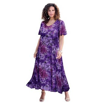 Roaman's Women's Plus Size Petite Plus Size Hand Crinkled Flutter-Sleeve Maxi Dress