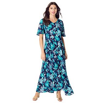 Roaman's Women's Plus Size Petite Plus Size Hand Crinkled Flutter-Sleeve Maxi Dress