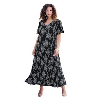 Roaman's Women's Plus Size Petite Plus Size Hand Crinkled Flutter-Sleeve Maxi Dress
