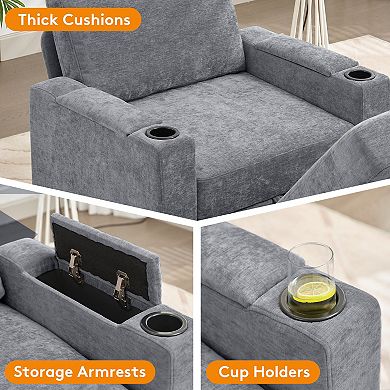 Serwall Chenille Sectional Storage Sofa - 3 Seats with a Removable Ottoman