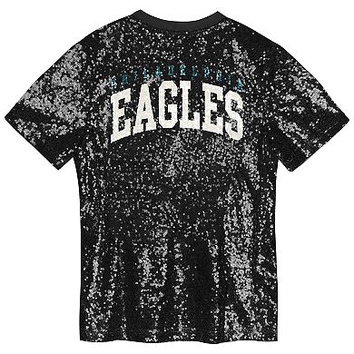 Girls Youth Black Philadelphia Eagles Wordmark Sequin V-Neck Top