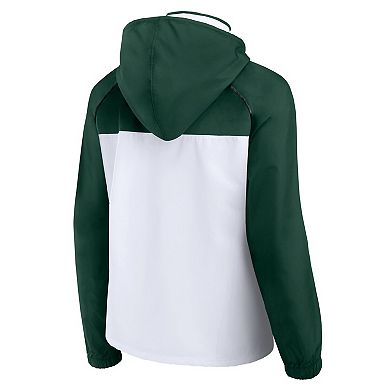 Women's Fanatics White/Hunter Green Milwaukee Bucks Anorak Raglan Full-Zip Hoodie Jacket