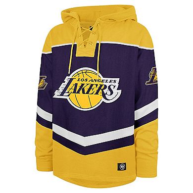 Men's '47 Purple Los Angeles Lakers Oversized Tri-Satin Layup Lacer Pullover Hoodie