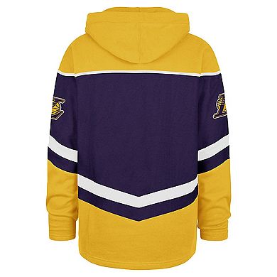 Men's '47 Purple Los Angeles Lakers Oversized Tri-Satin Layup Lacer Pullover Hoodie