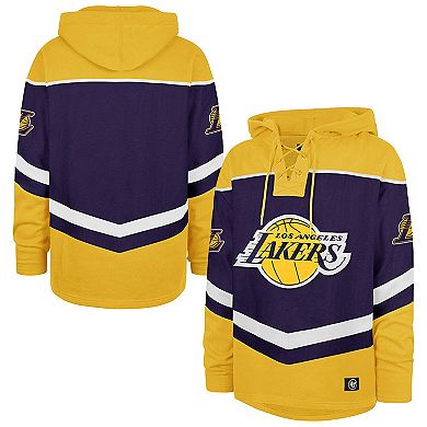 Men's '47 Purple Los Angeles Lakers Oversized Tri-Satin Layup Lacer Pullover Hoodie