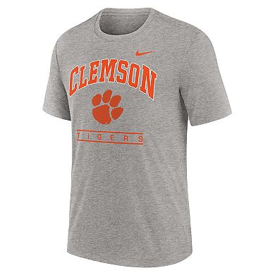 Men's Nike Heather Gray Clemson Tigers Arch Over Logo Tri-Blend T-Shirt