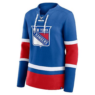 Women's Fanatics Blue New York Rangers Prime Time Lace-Up Long Sleeve T-Shirt
